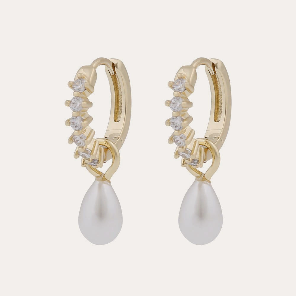 Lucy drop ring pendant ear Guld/vit