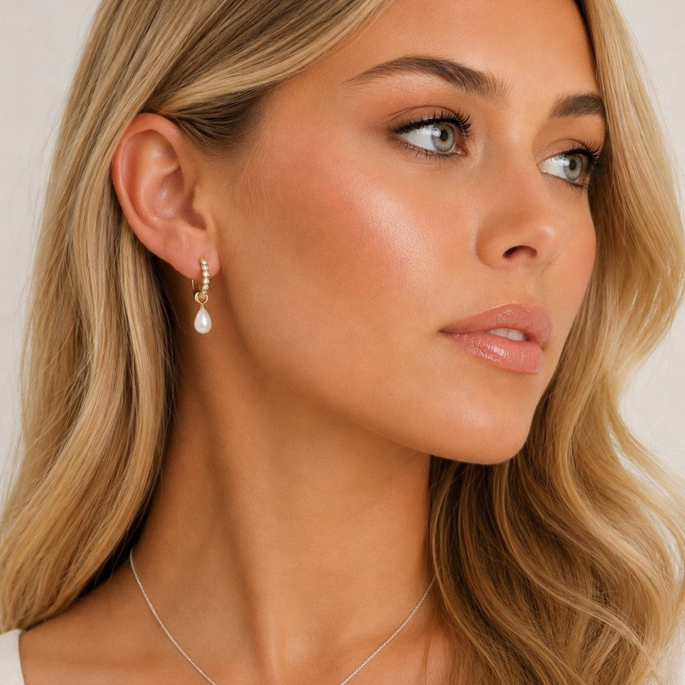 Lucy drop ring pendant ear Guld/vit