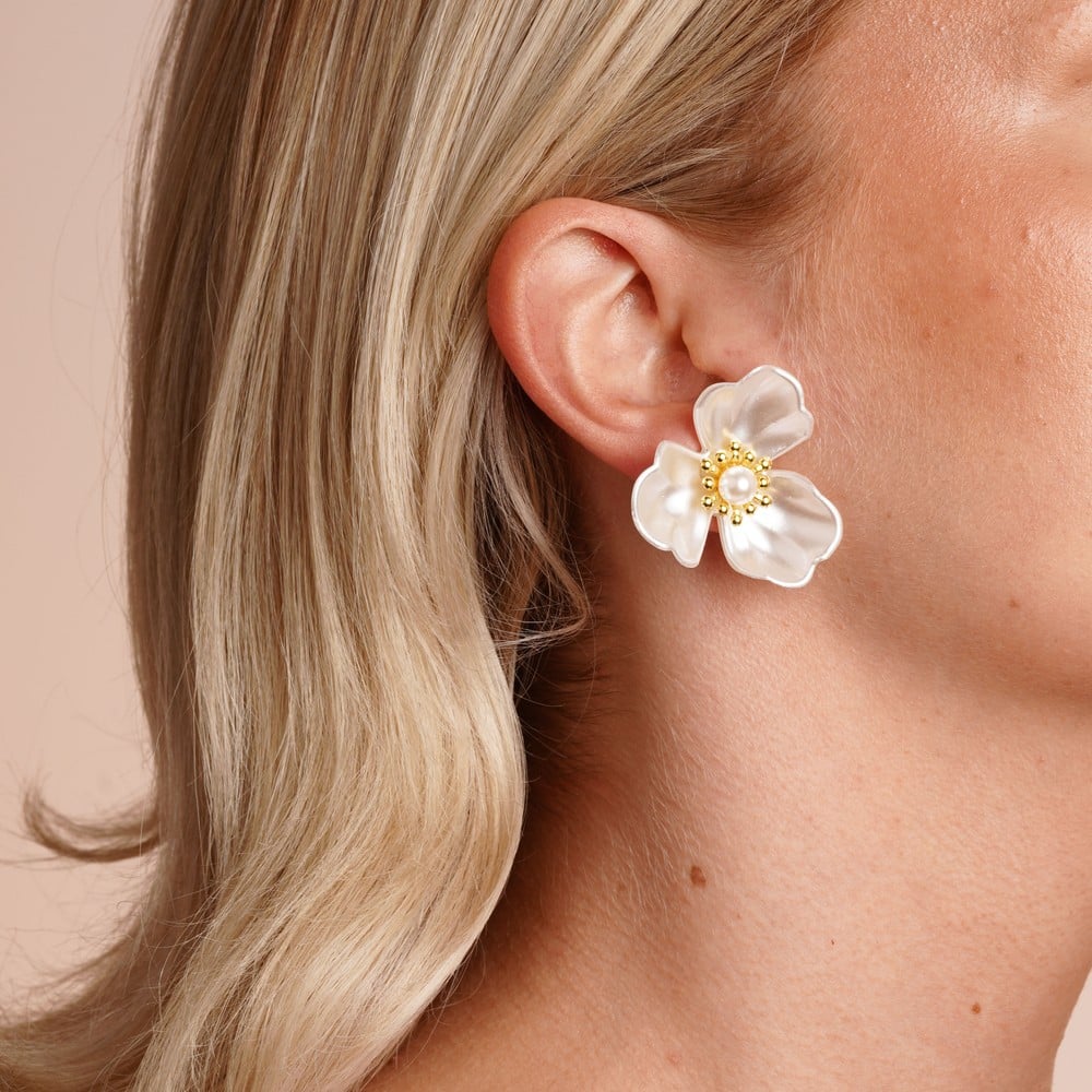 SNÖ ICON big single flower ear Guld/vit