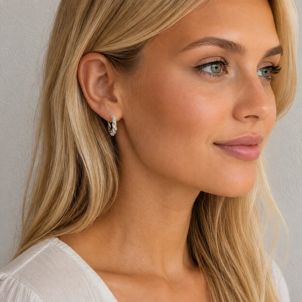 Twist crystal oval ear Silver/clear