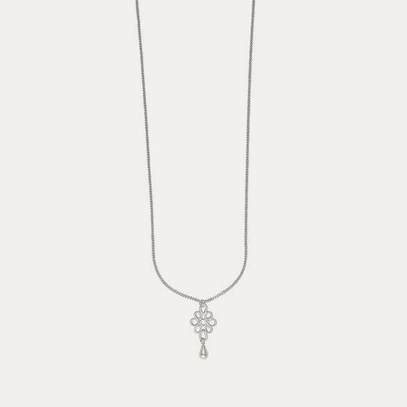 Lacy pearl neck 60-80 Silver/vit