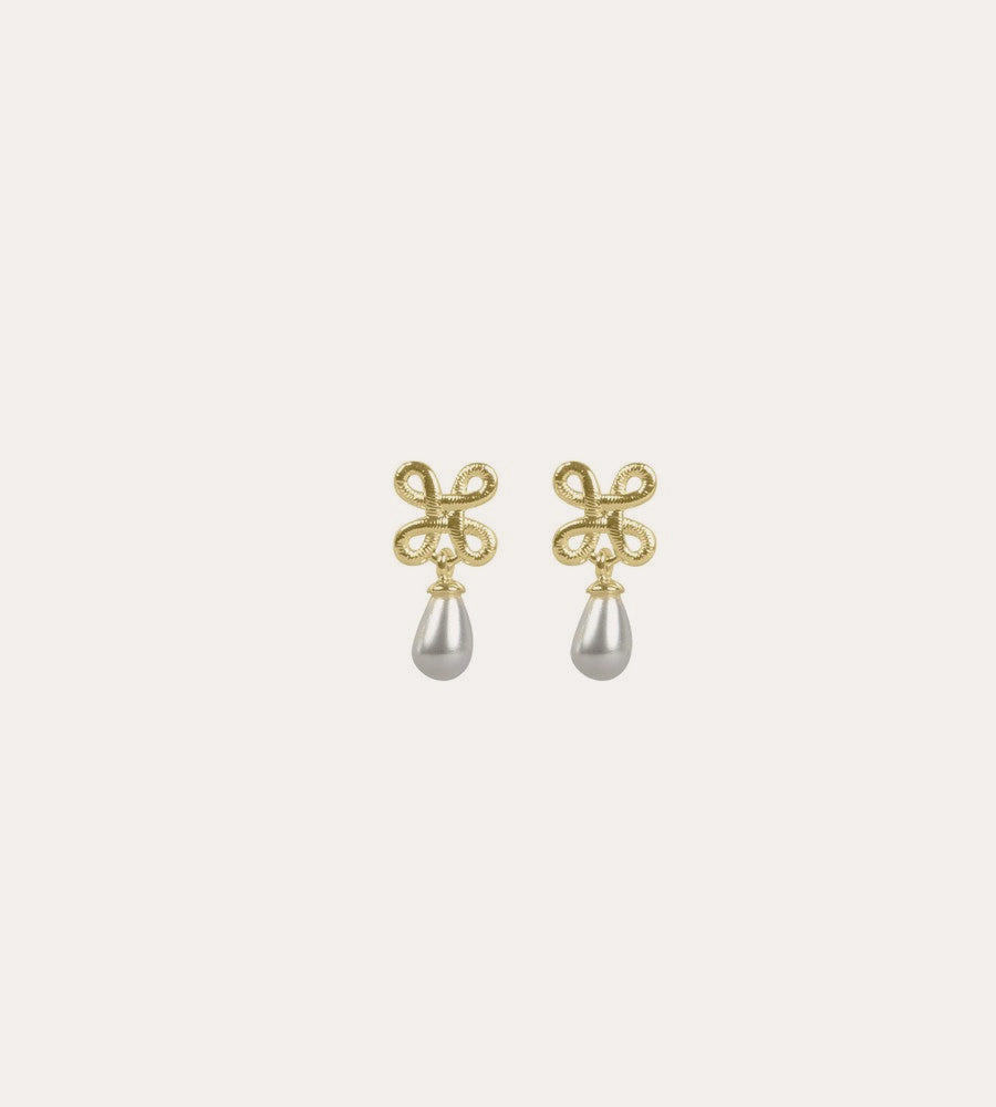 Lacy pearl pendant ear Guld/vit