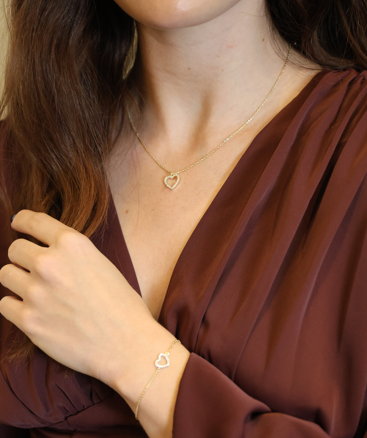 Valentina pendant necklace 42 Guld/klar Silver/klar