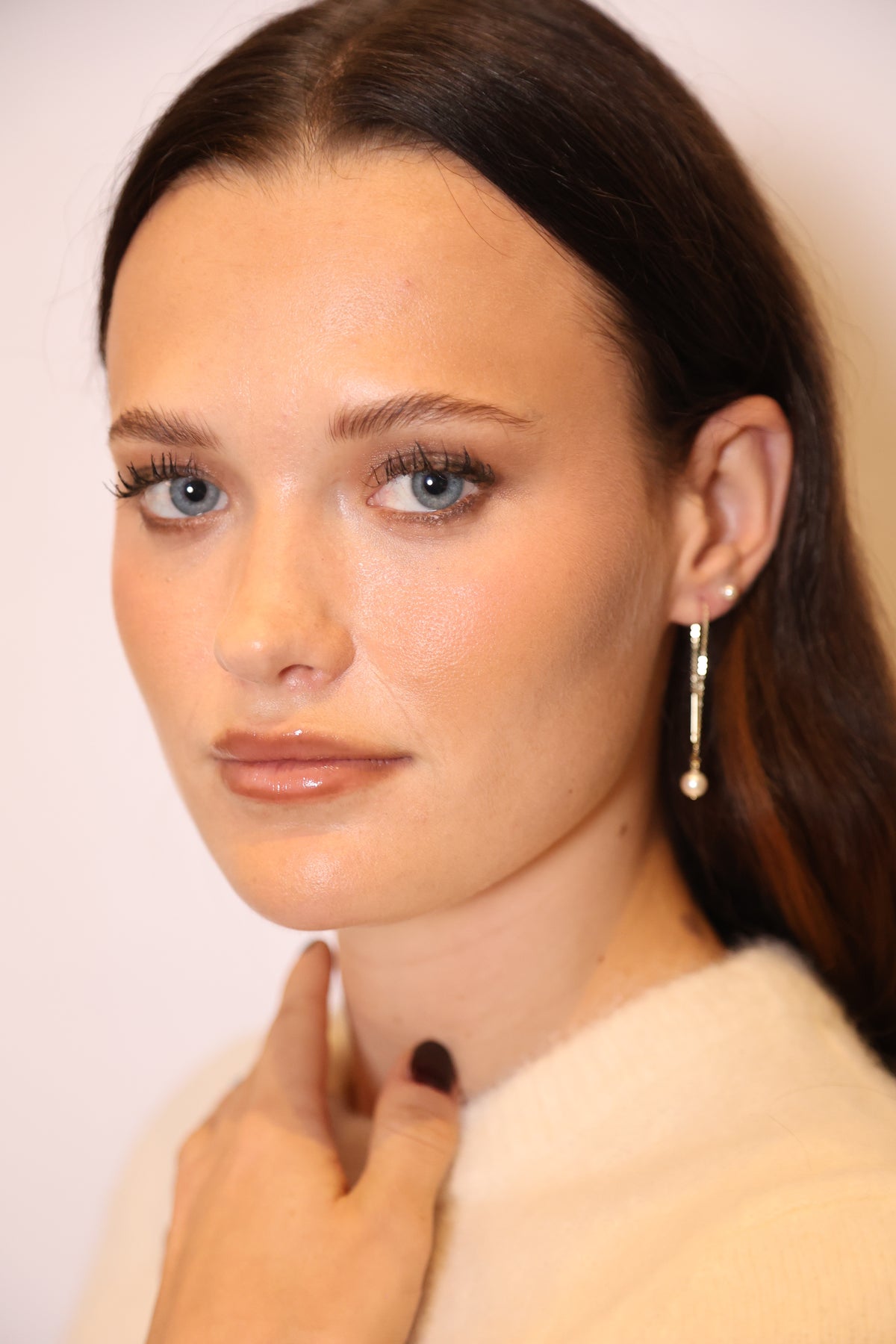 Gemme chain pearl earring Guld/vit Silver/vit