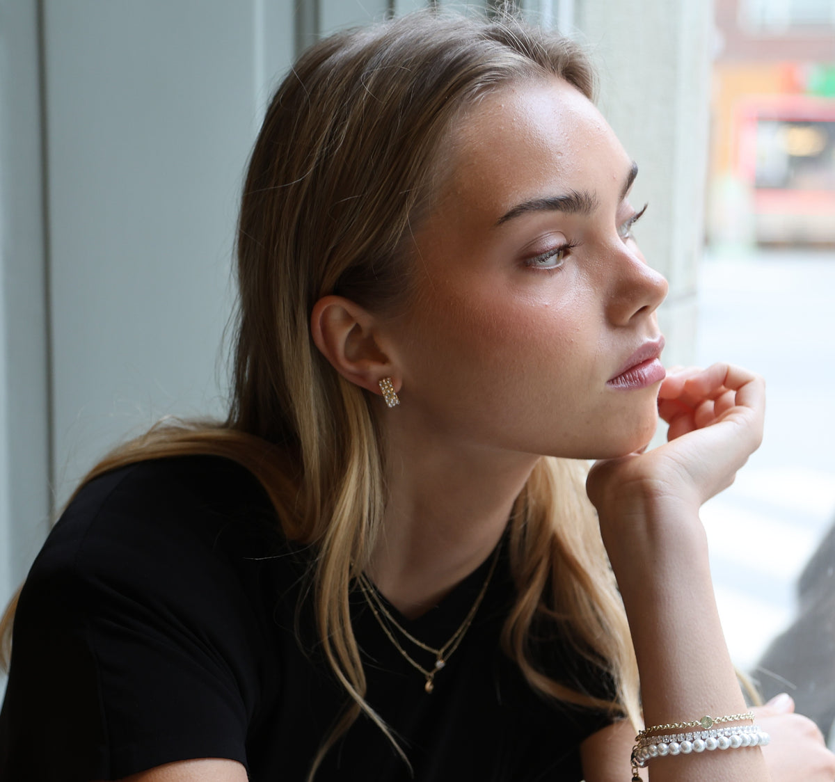 Night mix oval earring Guld/klar Silver/klar