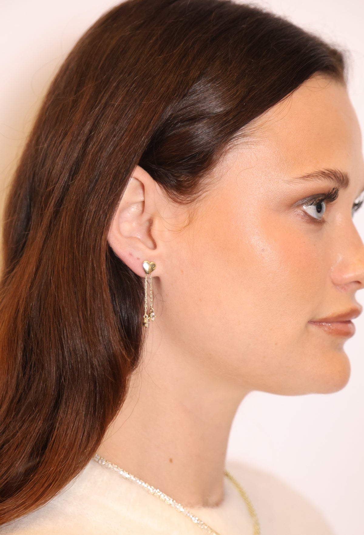 Sky heart chain earring Guld/klar Silver/klar