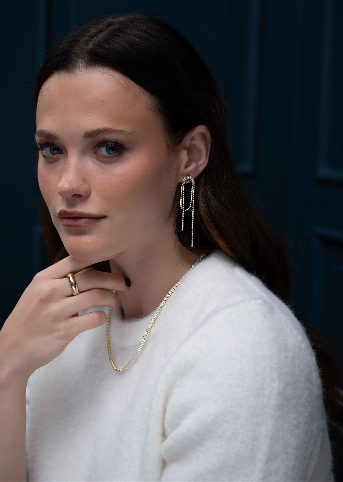 Night long crystal loop earring Guld/klar Silver/klar